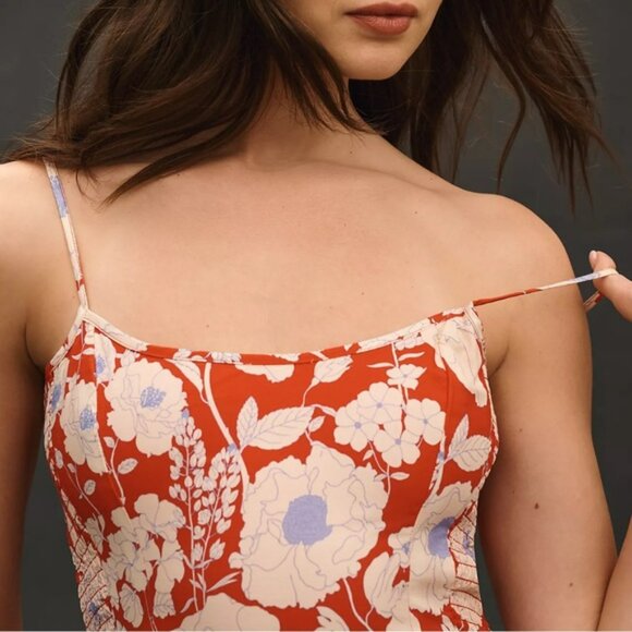 ANTHROPOLOGIE MAEVE Sleeveless Square-Neck Drop-Waist Midi Dress Red Floral S - Picture 9 of 9